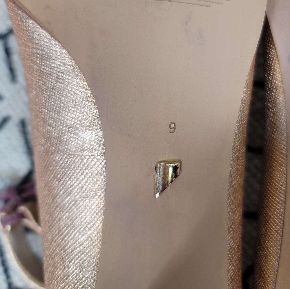 Anthropologie Metallic Rose Gold Pointed Toe Heels with Mauve Ties - Picture 15 of 16